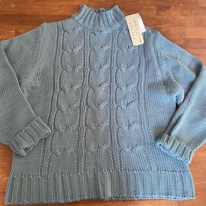 blue turtleneck sweater